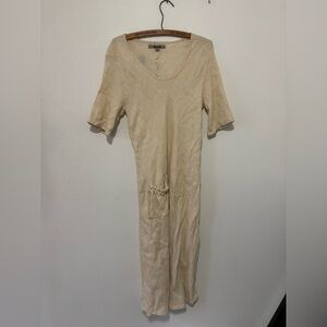 Flax Fit and Flare Midi Brown Linen Short Sleeves Dress Women's Size M